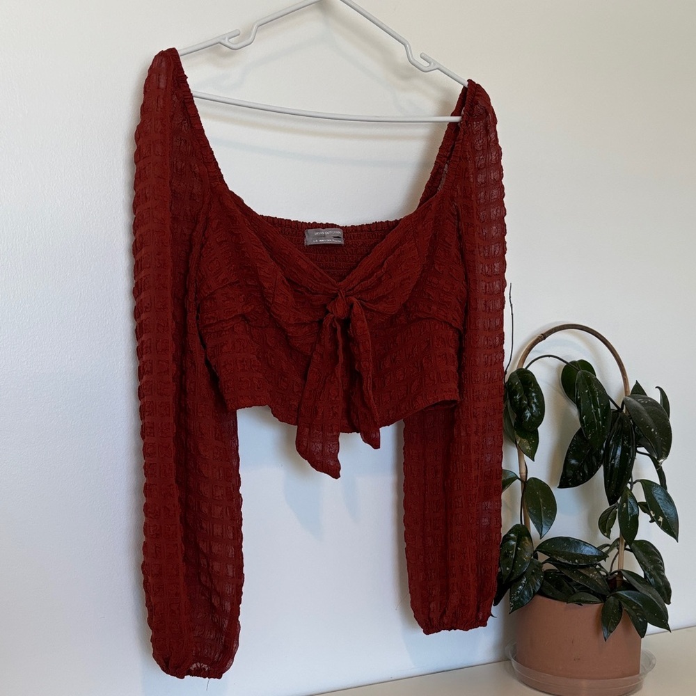 Women's Rust Tie-Front Long Sleeve Top